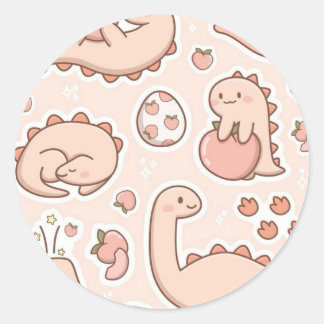 Peach dinosaur classic round sticker