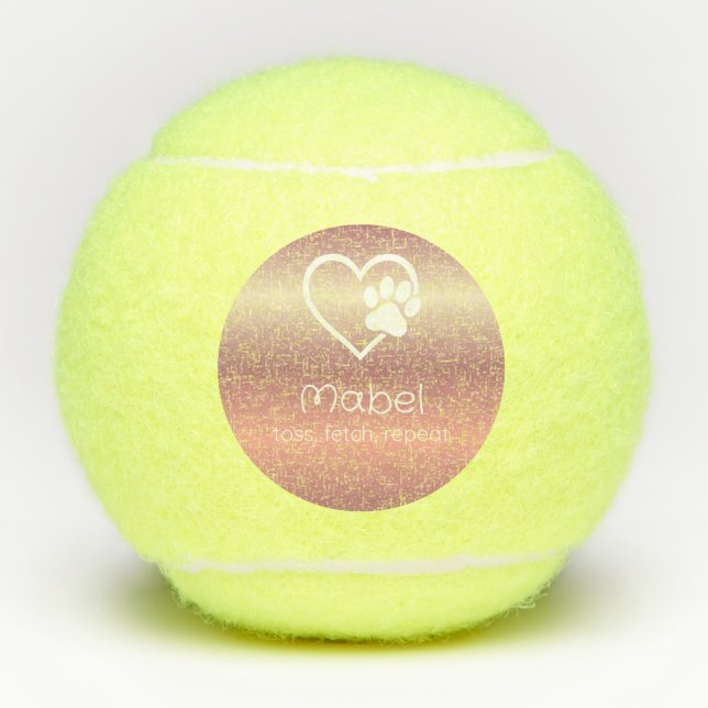 Peach Dog Name Tennis Ball 'toss, fetch, repeat' (Front)