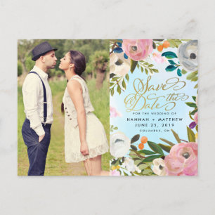 Peach Dream Garden Floral Photo Save the Date Announcement Postcard