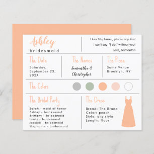 Peach Dress Colour Bridesmaid Information Card