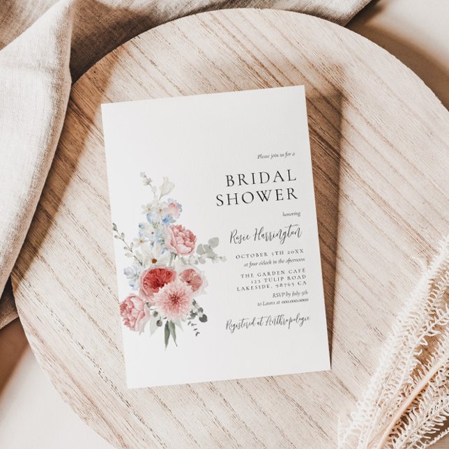 Peach Dusty Blue Floral Bridal Shower Invitation (Creator Uploaded)