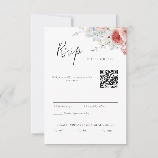 Peach Dusty Blue Floral RSVP (Front)