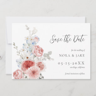 Peach Dusty Blue Floral Save The Date