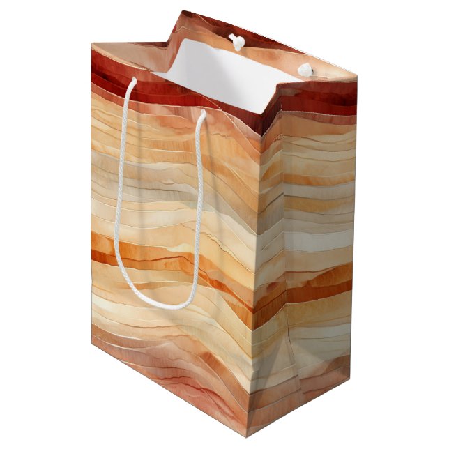 Peach Dusty Cream Waves Birthday Medium Gift Bag (Front Angled)