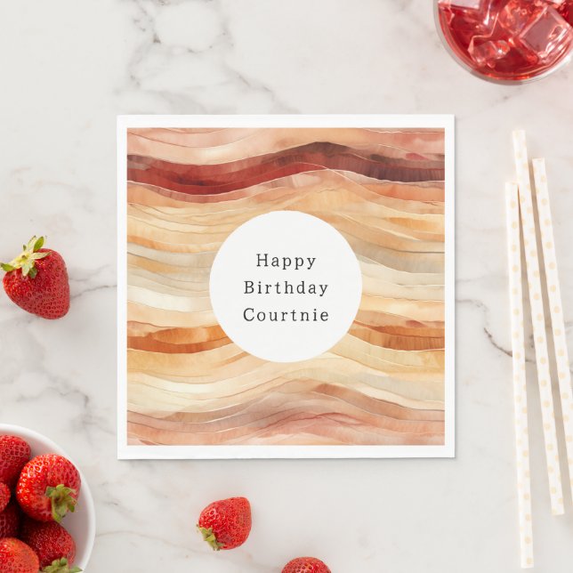 Peach Dusty Cream Waves Birthday Napkin (Insitu)