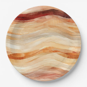 Peach Dusty Cream Waves Birthday Paper Plate