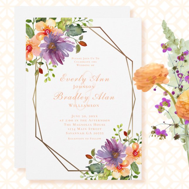 Peach Dusty Purple Green Floral Wedding Invitation (Creator Uploaded)
