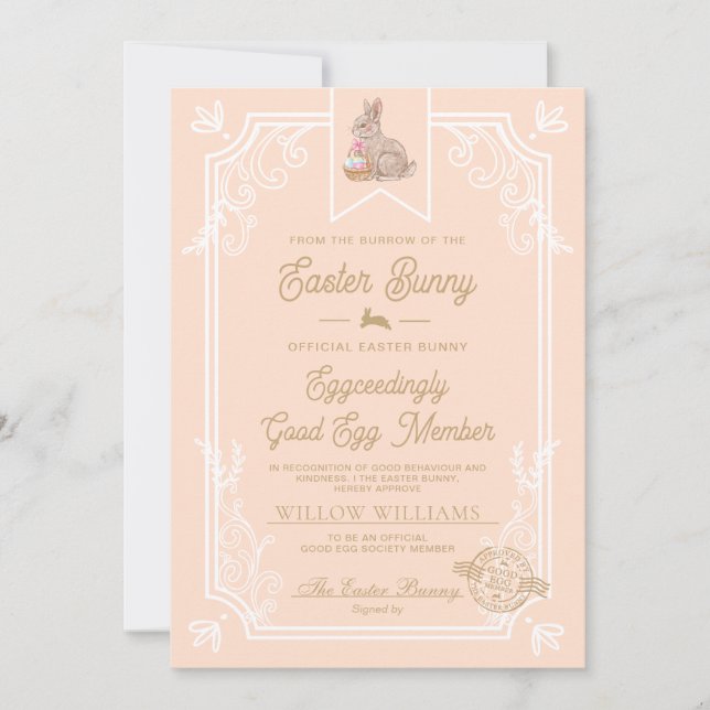 Peach Easter Good Egg Member Certificate Card (Front)