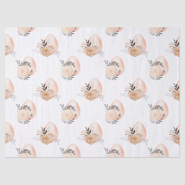 Peach Eggs and Flowers on White Decoupage Tissue Paper (Front)