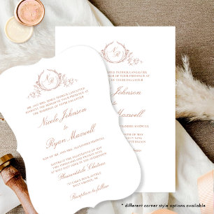 Peach Elegant Formal Monogram Wedding Invitation