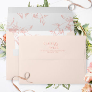Peach Elegant Modern Formal, Floral Wedding Envelope