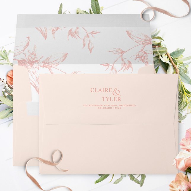 Peach Elegant Modern Formal, Floral Wedding Envelope (Creator Uploaded)