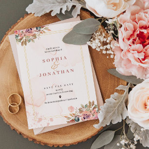 Peach Elegant Neutral Watercolor Floral Wedding
