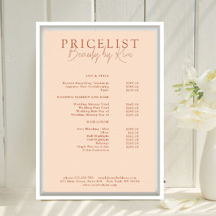 Peach, Elegant Salon Price List Poster