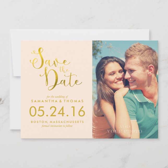 Peach Elegant Script Save the Date (Front)