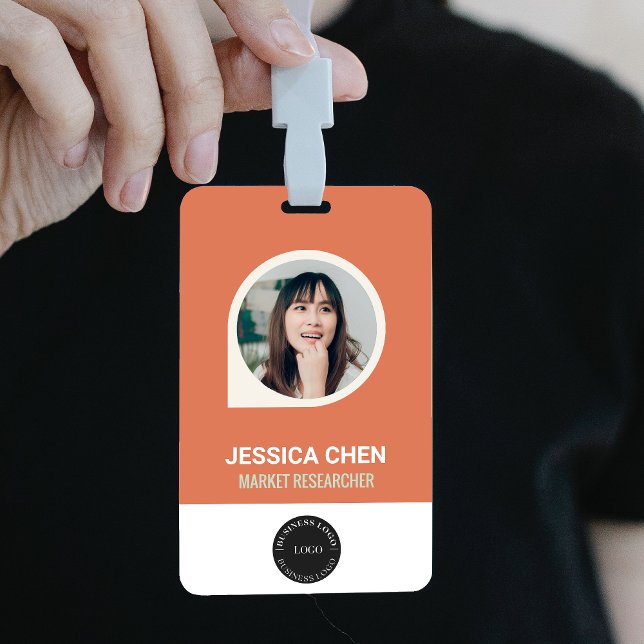Peach Employee Photo ID Card, Bar Code, Logo, Name ID Badge (Creator Uploaded)