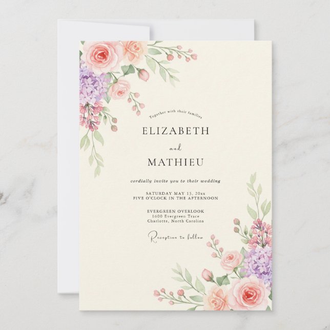 Peach Ethereal Meadow Wedding Invitation (Front)