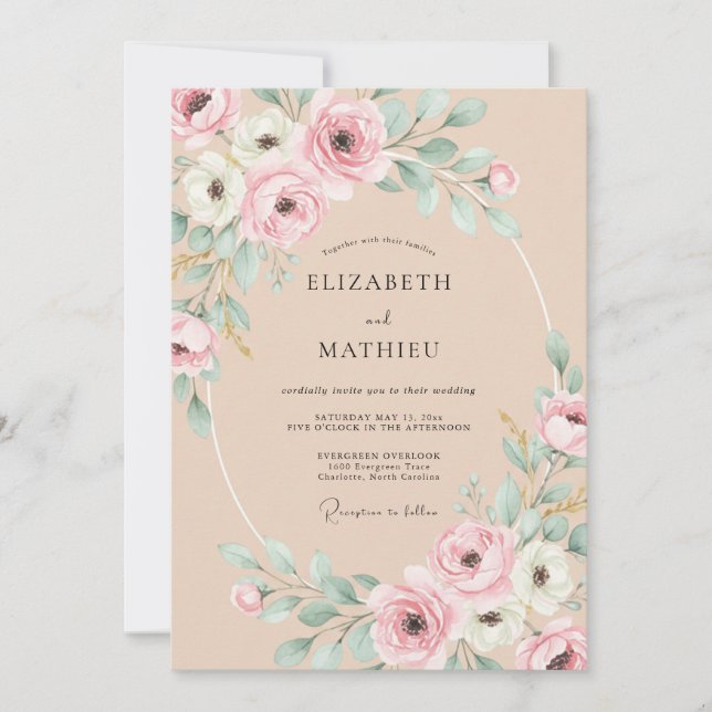Peach Exquisite Botanical Wedding Invitation (Front)