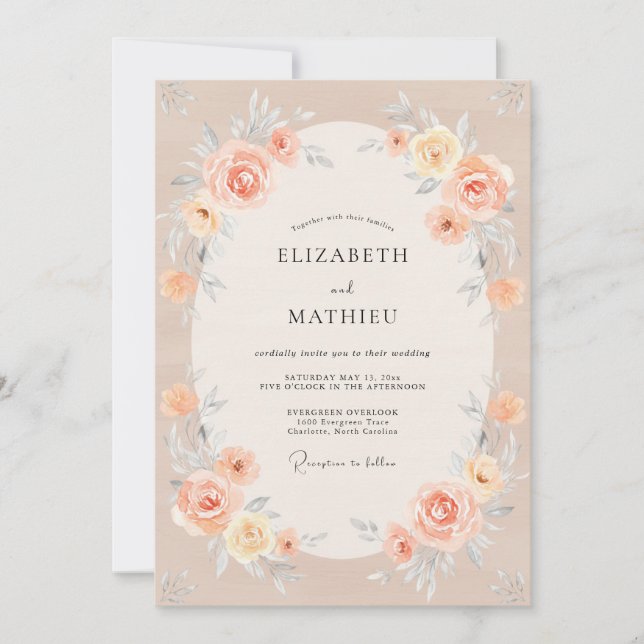 Peach Exquisite Romantic Wedding Invitation (Front)