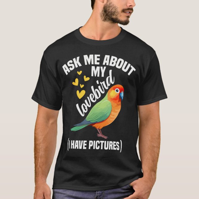 Peach Faced Lovebird Ask Me Bird Lover Black Maske T-Shirt (Front)