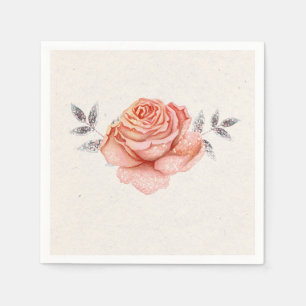 Peach Fairy Tale Glitter Rose Leaves Bridal Shower Napkin