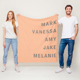 Peach Family Names Monogram Minimalist Grey Text Fleece Blanket