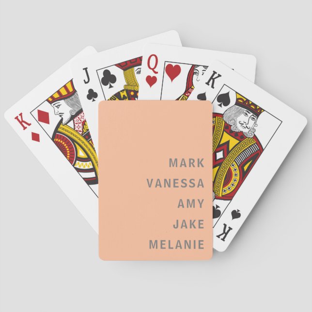 Peach Family Names Monogram Minimalist Grey Text Playing Cards (Back)