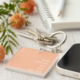 Peach Family Names Monogram Minimalist White Text Key Ring