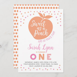 Peach First Birthday Invitation