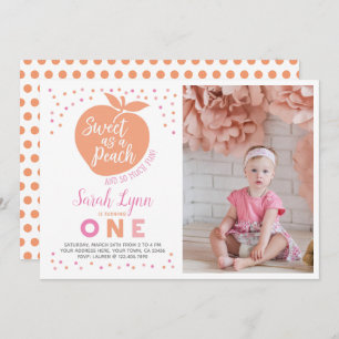 Peach First Birthday Invitation with Photo
