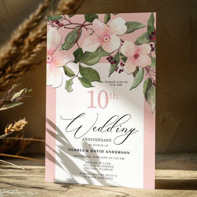 Peach Floral 10th Wedding Anniversary Invitation (Creator Uploaded)