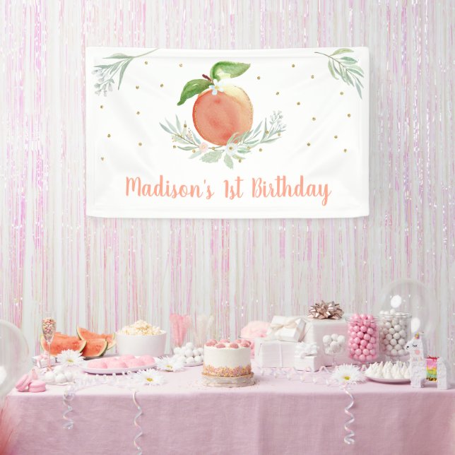 Peach Floral 1st Birthday Banner (Party)