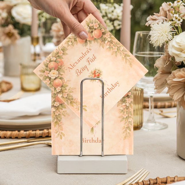 Peach Floral 1st Birthday Napkin (Creator Uploaded)
