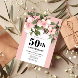 Peach Floral 50th Wedding Anniversary Invitation
