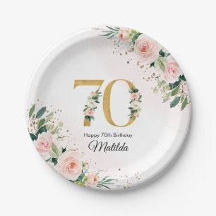 Peach Floral 65th Birthday Paper Plates