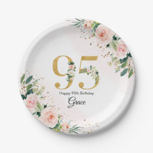 Peach Floral 95th Birthday Paper Plates