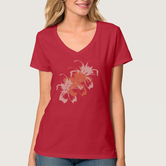 Peach Floral Abstract T-Shirt (Front)