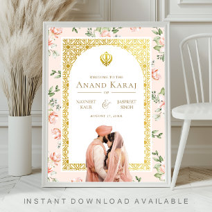 Peach Floral Anand Karaj Sikh Wedding Welcome Sign