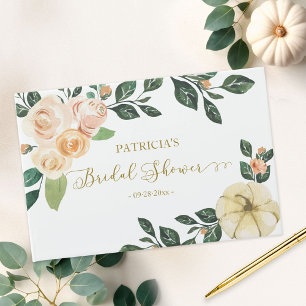 Peach Floral and White Pumpkin Fall Bridal Shower Guest Book