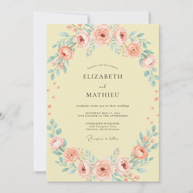 Peach Floral Arch Wedding Invitation (Front)