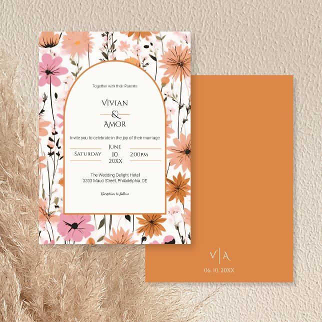 Peach Floral Arch Wedding Invitation  (Creator Uploaded)