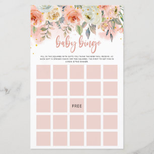 Peach Floral Baby Girl Bingo Paper Sheet