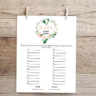 Peach Floral Baby Name Race Baby Shower Game