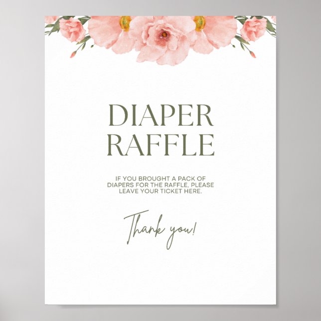 Peach Floral Baby Shower Diaper Raffle Poster (Front)