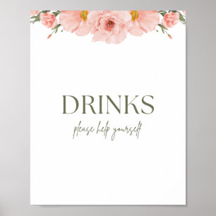 Peach Floral Baby Shower Drinks Poster