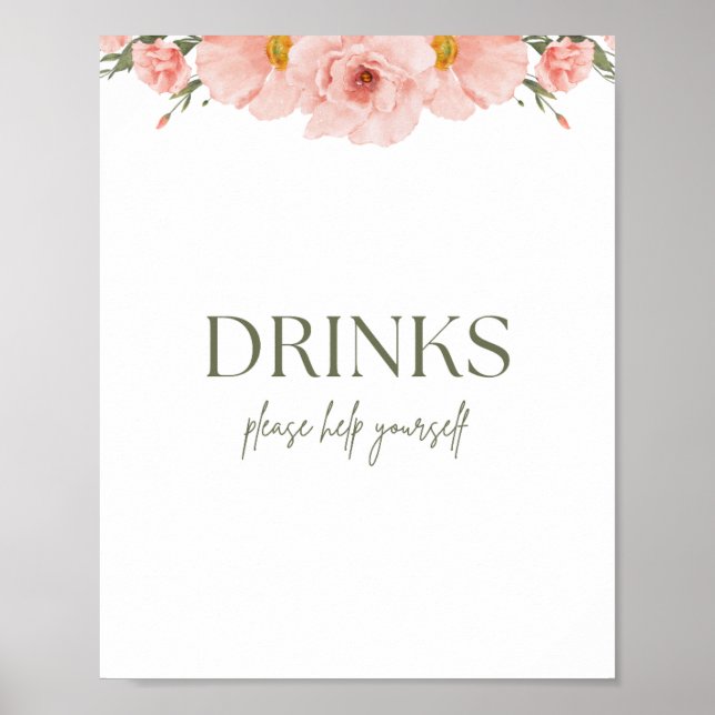 Peach Floral Baby Shower Drinks Poster (Front)