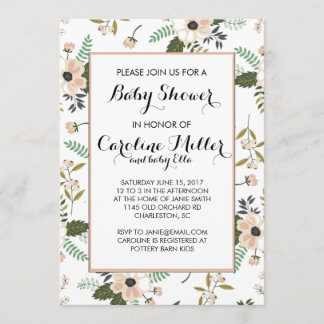 Peach Floral Baby Shower Invitation