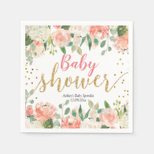 Peach Floral Baby Shower Paper Party Napkin