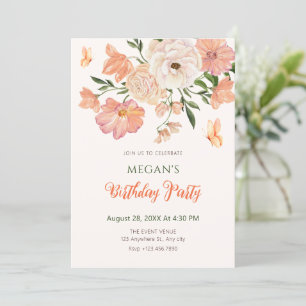 Peach floral birthday invitation