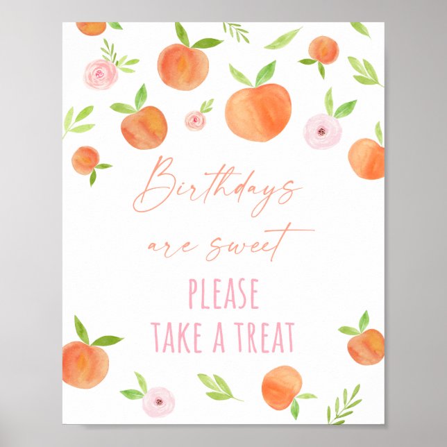 Peach Floral Birthday Treat Sign (Front)